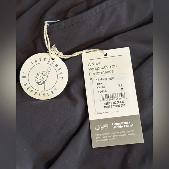 NWT sz M Vuori Villa Cargo Jogger black pockets stretch waist - Picture 9 of 10